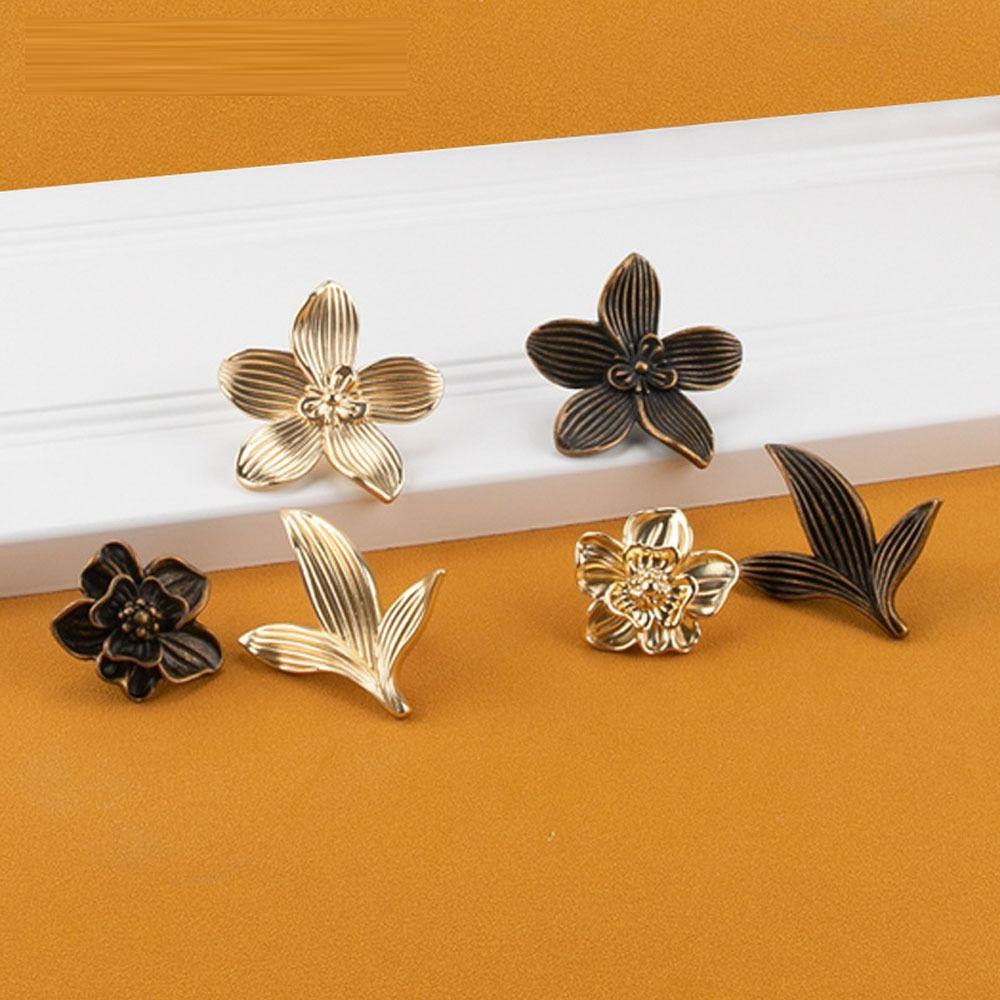 Zinc Alloy Drawer Knob Bronze Finish Creative Petal Design Cabinet Handle Gold Finish Furniture Hardware Cabinet Door