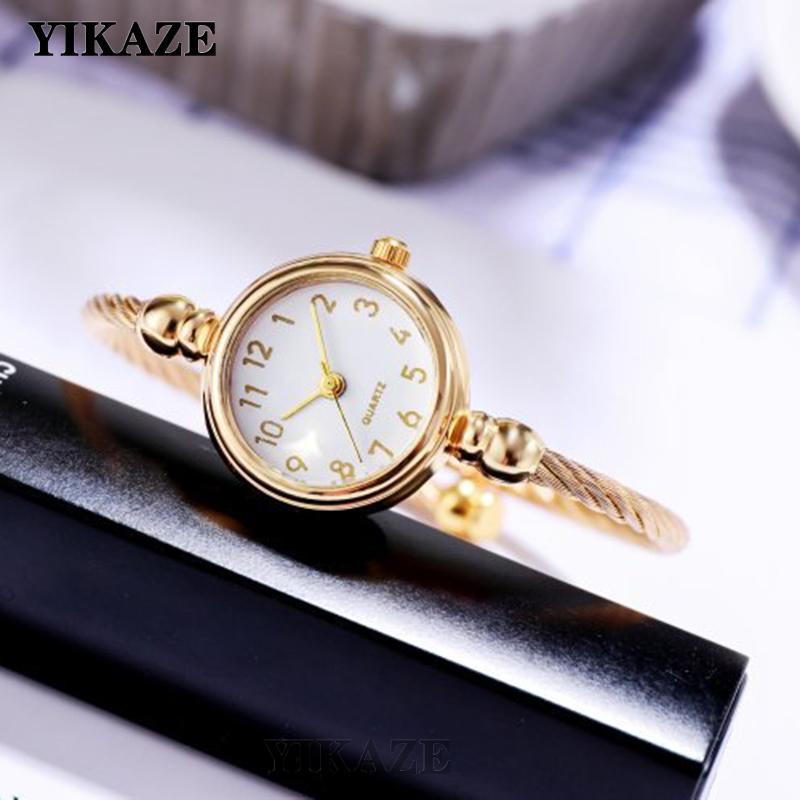 Small Gold Bangle Bracelet Luxury Watch Stainless Steel Retro Ladies Quartz Wristwatch Fashion Casual Thin Chain Watches