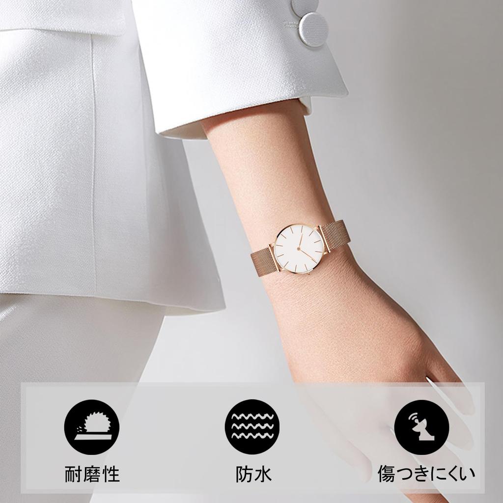 RORIOS Women's Watch Simple Analog Water Resistant Japan Quartz Mesh Band Stylish Casual Work School Watch for Women White C