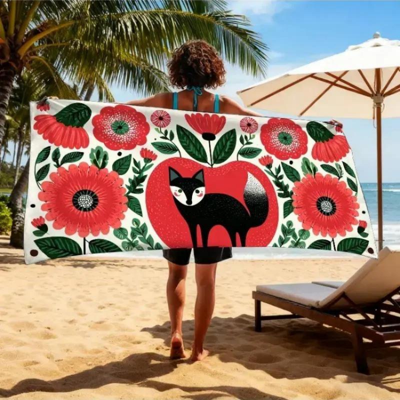 

1pc Paper-Cut Art Workshop Themed Beach Towel,Fox Festival Beach Towel,A Garden Filled with Love,Cat and Dog Lover s Living Room W30*H60(CM)