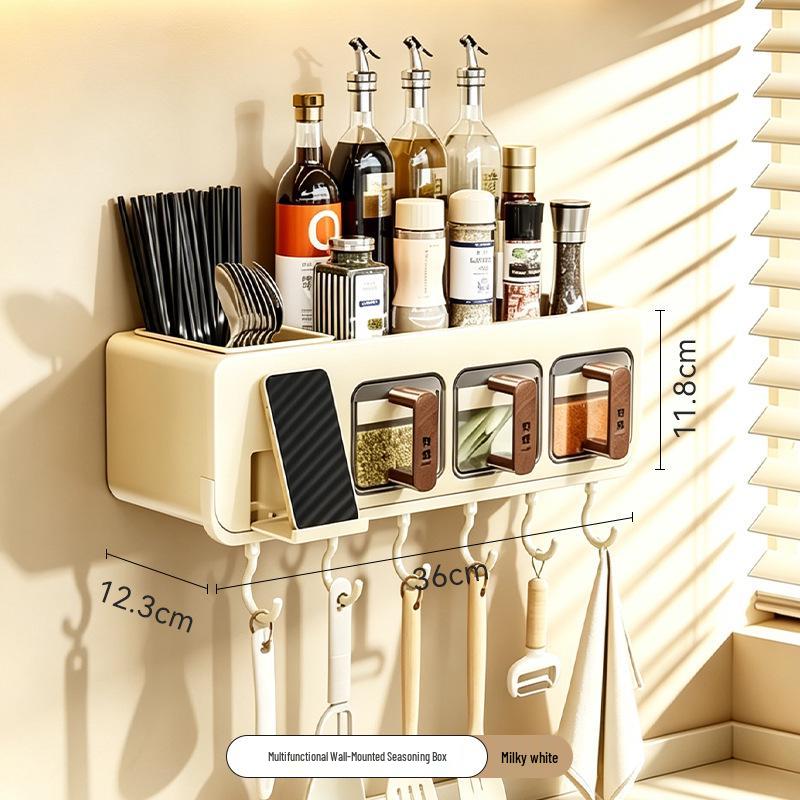 Wall-Mounted Moisture-Proof Kitchen Seasoning Storage Box and Rack