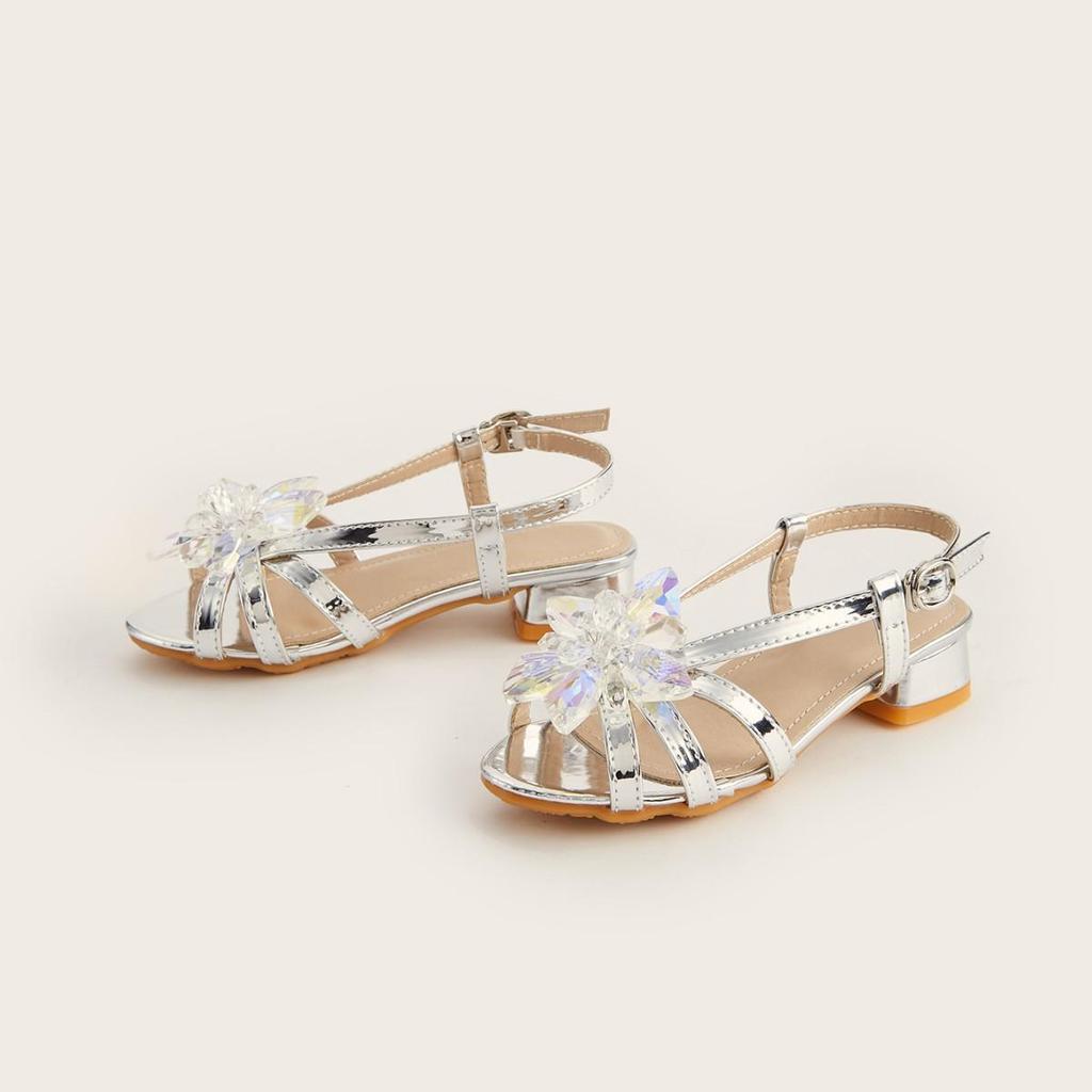 2025 Winter Rhinestone Crystal Flower Girls' Sandals: Stylish Flats & High Heels