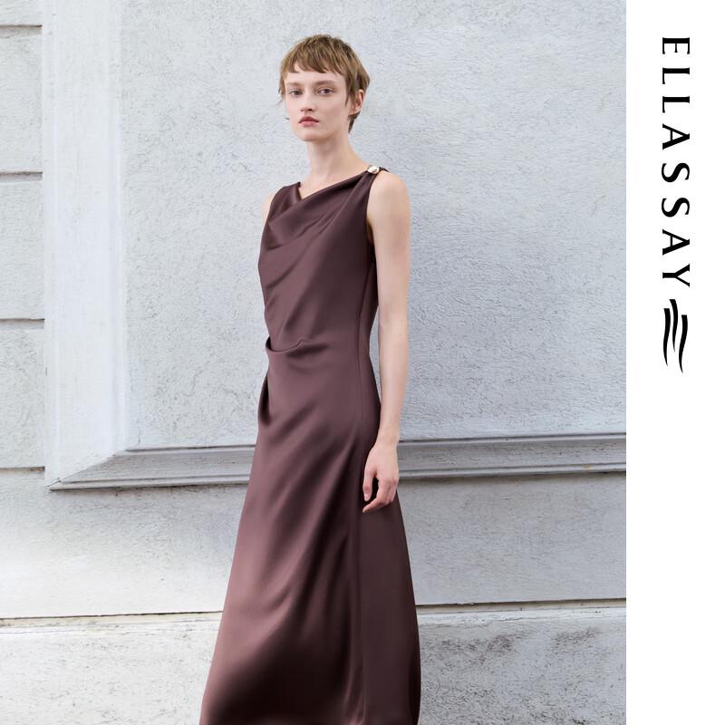 ELLASSAY 2026 Summer Triacetate Cowl Neck Satin Dress