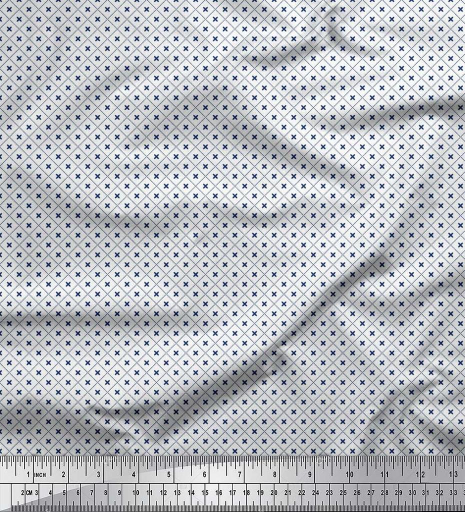 Soimoi Japan Crepe Satin Fabric Check Shirting Print Fabric by Metre 42 Inch