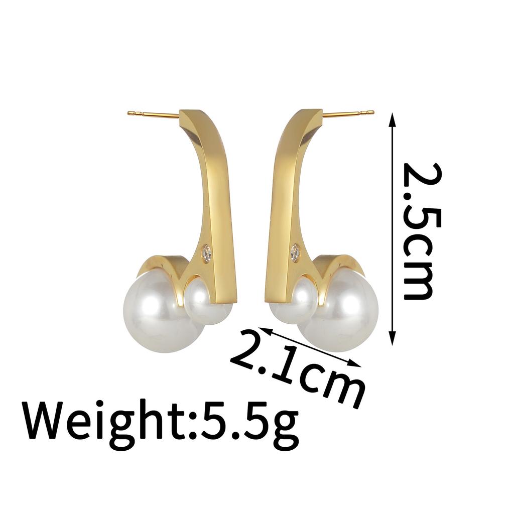 Atoztide Gold Color Imitation Pearl Earrings for Women Girl Stainless Steel Temperament Elegant Stud Earring Party Jewelry Gift