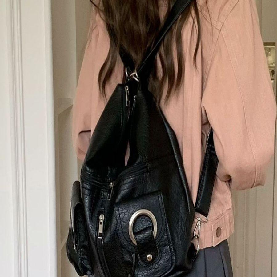 

Простая, индивидуальная, универсальная и модная, карман на молнии, сумка-тоут из искусственной кожи, сумка на одно плечо, большой вместительный рюкзак для поездок на работу чёрный