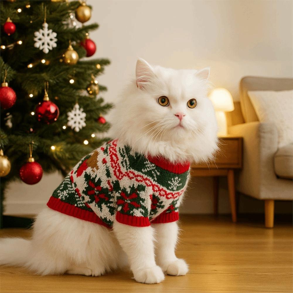 Pet Supplies Cartoon Pattern Pet Christmas Sweater Warm Soft Dog Snowflake Sweater Christmas Puppy Clothes Autumn and Winter