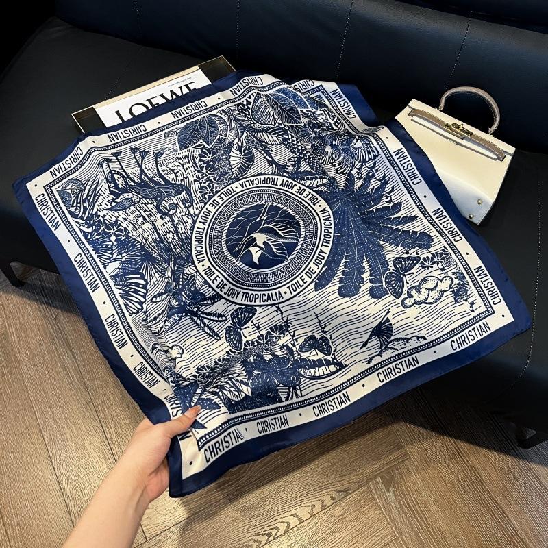 New silk scarf women's fashion versatile high-end small square scarf Korean version neck protection scarf spring and autumn retro scarf binding bag