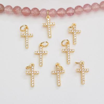 10 Stück Farbechtes 14K Gold-Eingefasstes Mini-Kreuz-Anhänger DIY Armband Halskette Schmuckzubehör Anhänger
