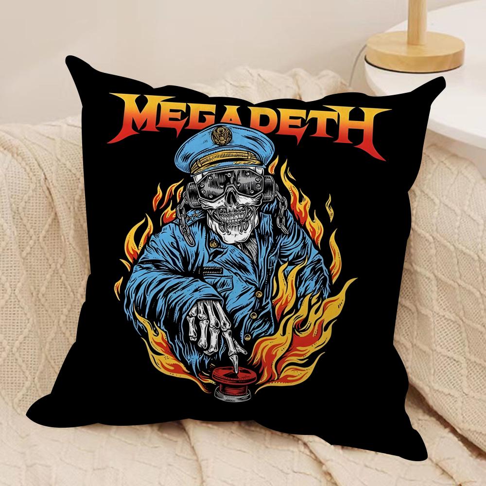 MMegadeths Heavy Metal Band Cushion Cover Silky Short Plush Invisible Zipper Dustproof Sofa Pillow Case For Home Decor