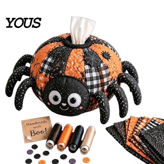 Quilted Tissue Cover Pattern Box DIY Sewing Kit, Halloween Theme, Patchwork Fabric Craft Gothic Bundle Set, Handicraft Cover, for Home And Haunted