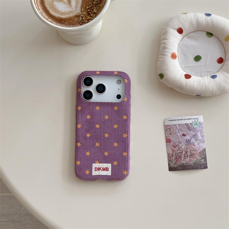 Retro Yellow Star Fabric Phone Case for iPhone 15, iPhone 16, iPhone 17 Pro Max
