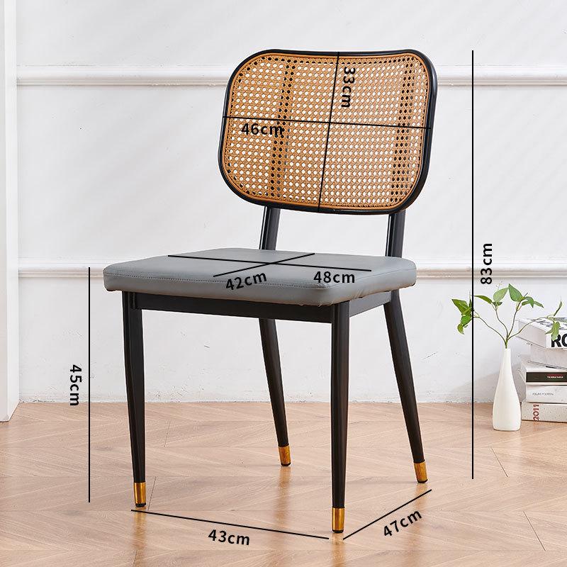 Nordic Light Luxury Wrought Iron Rattan Dining Chair - European Style for Home, Hotel, Cafe, or Leisure.