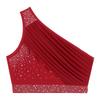 Women's Lyrical Dance Crop Top S-XXL: One Shoulder Ruched Mesh Overlay Rhinestone Design for Modern Dance Performance