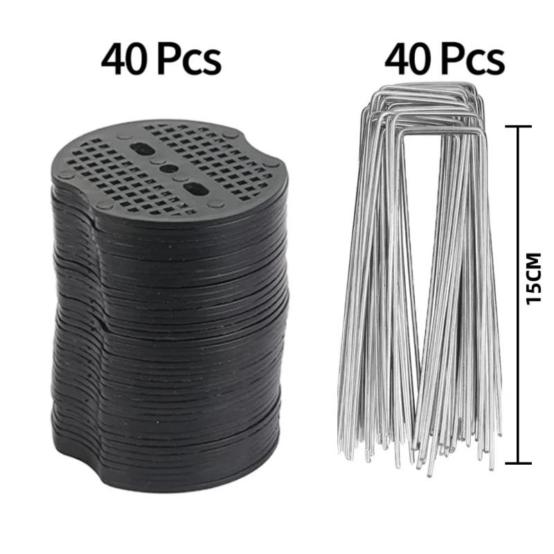 40-100PCS Garden U-shaped Staples with Washers Outdoor Garden Ground Film Fixed Pegs for Holding Weed Barrier Cloth Ground Nail