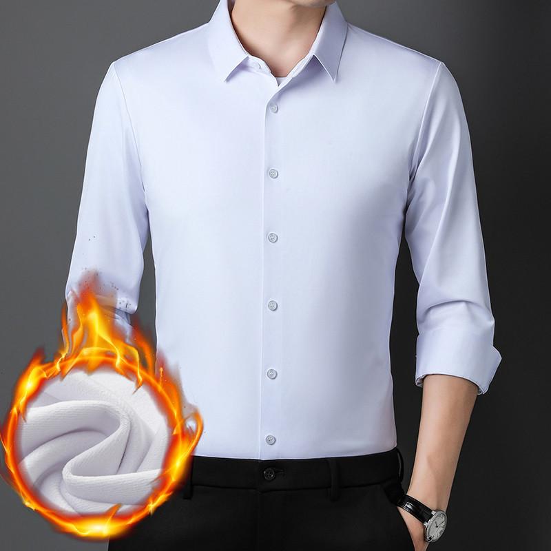 Unberührtes Hemd, Herren, Plüsch, Neue Herbst- und Winterstile, Business Casual Herrenbekleidung, Unifarbe, Dickes warmes Langarmhemd, Herrenhemd