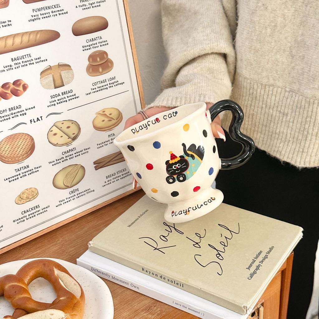 Ins Wind Puppy Mug with Lid Spoon Goblet Ceramic Water Cup Girls Cup Office Coffee Breakfast Cup Cup