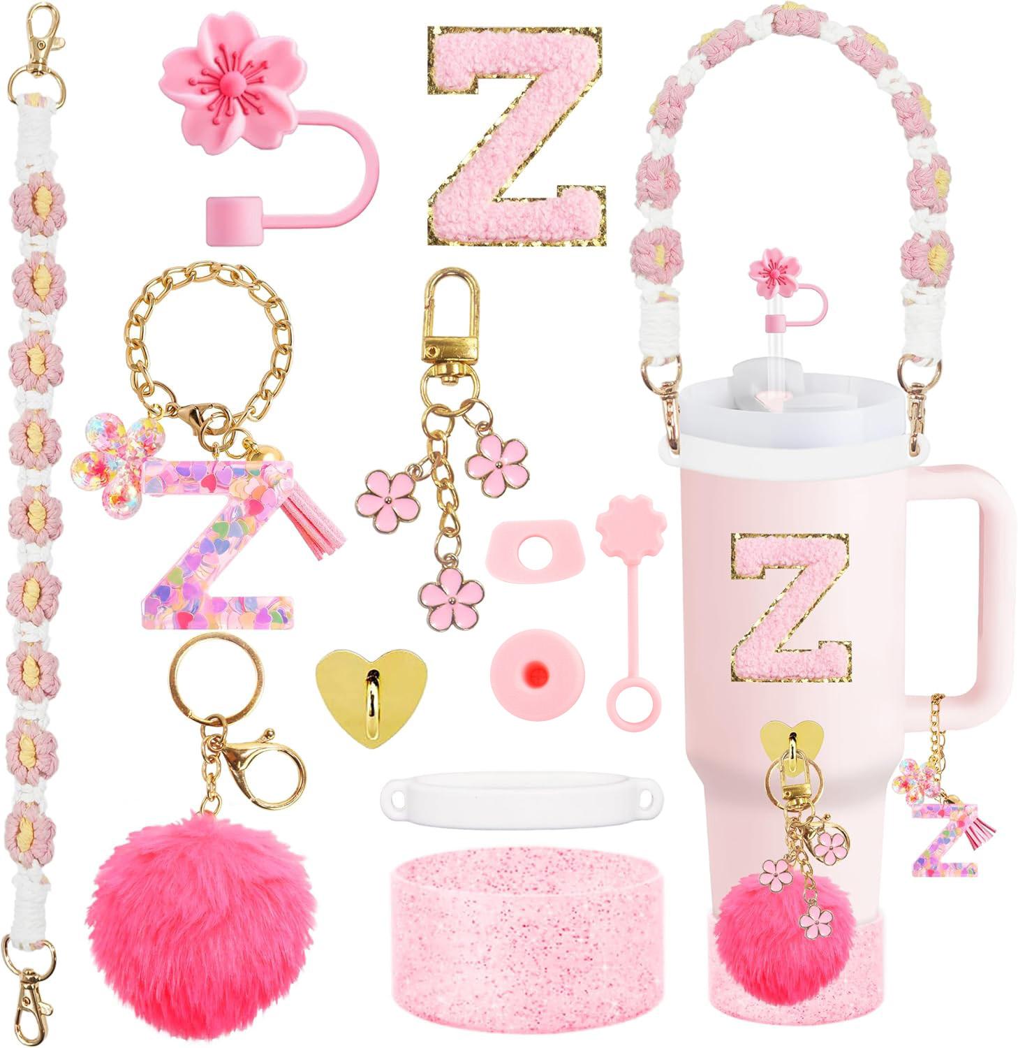 

12PCS Cup Accessories for Stanley Cup,Straw Cover Cap 30oz 40oz Water Bottle Handle Strap,Boot,Chains,Personalized Sticker