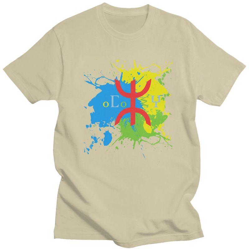 Amazigh Flag Splash Art Design Tshirt for Men Short Sleeves Leisure T Shirt Berber Proud Tifinagh Tshirts Pure Cotton Tee