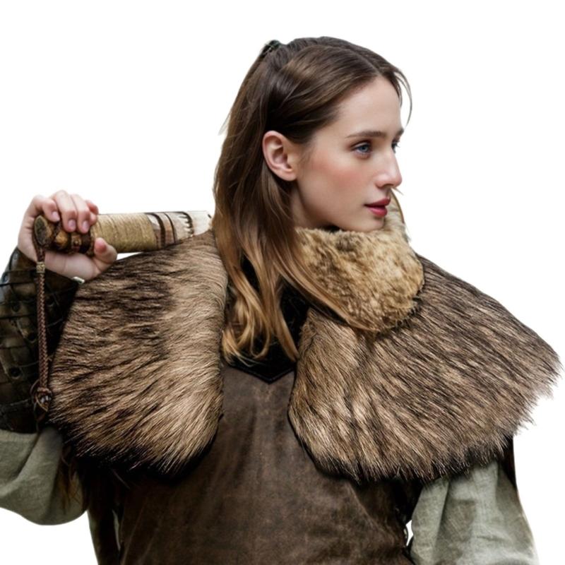 Vikinges Faux Furs Shawl Barbarian Collar,Medieval Knight Mantle Shoulder Wrap Warriour Cape Shawl Renaissances Costume