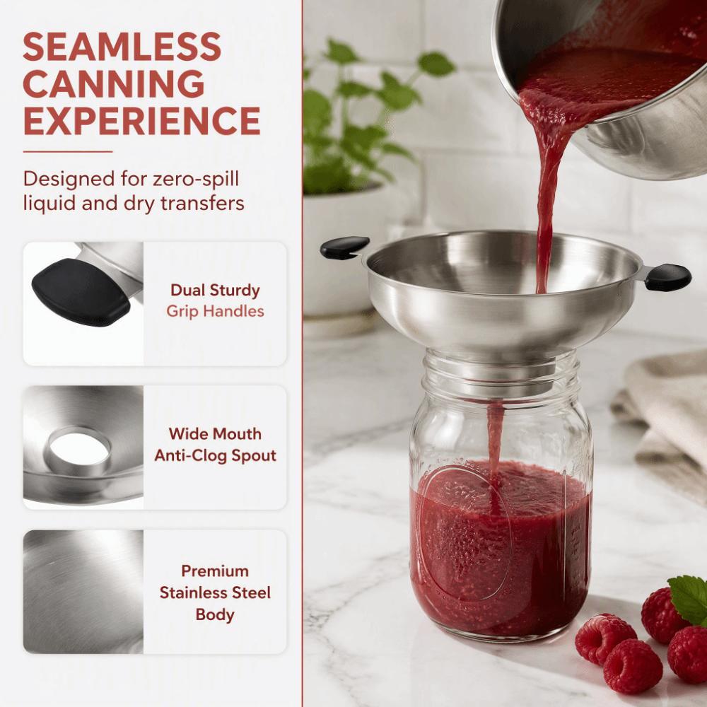 Stainless Steel Wide Mouth Funnel Dual Handles Kitchen Funnel Durable Canning Funnel  Kitchen