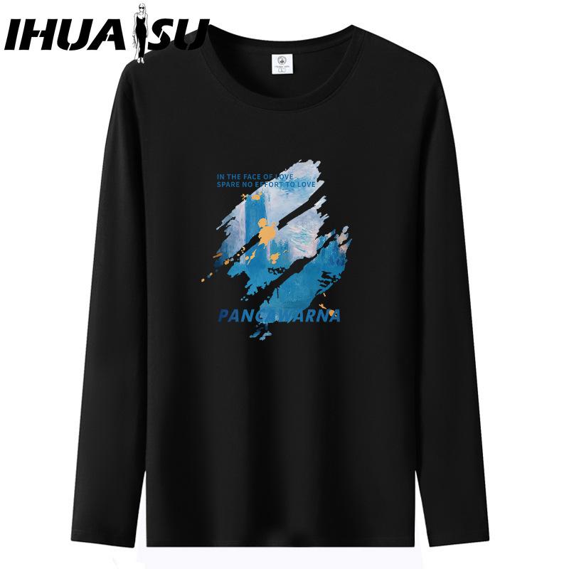 

IHUASU Весенне-осенняя мужская футболка с длинными рукавами, мужская рубашка с круглым воротником XXXXXL чёрный