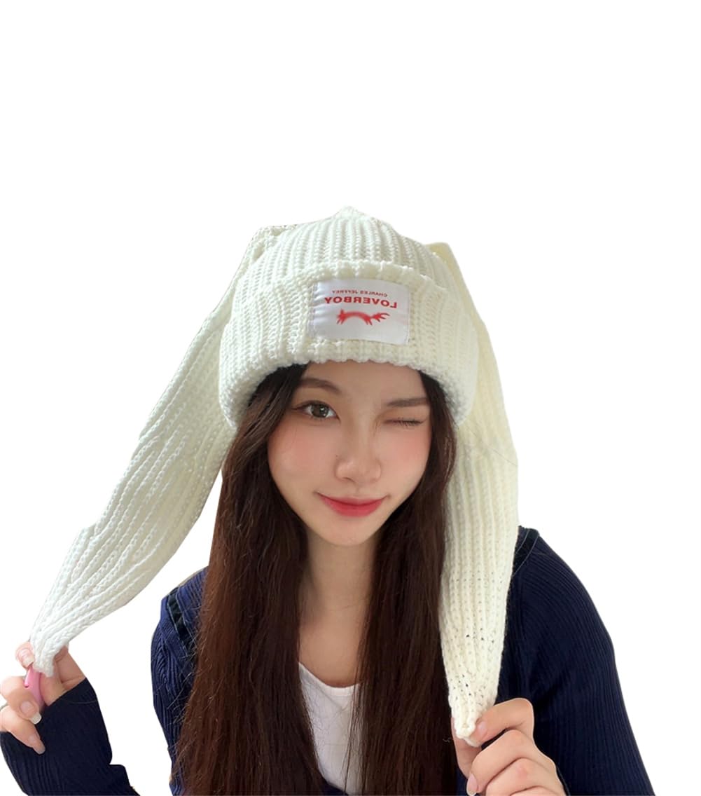 

ZHONGJUE Knit Thick Knit Hat with Bunny Cute Knit Popular Gift for Women Women s Hat, Autumn/Winter, Ears, Hat, (White) белый