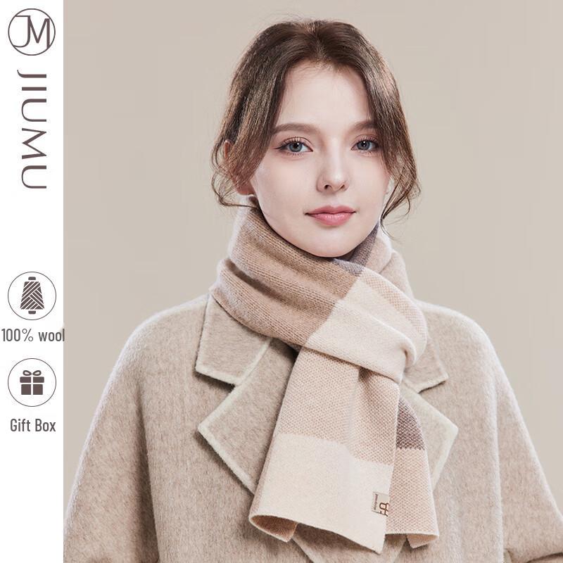 JIUMU Women's Plaid Sheep Wool Scarf