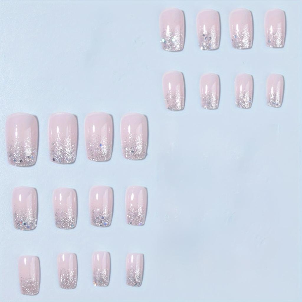 24pcs Flesh-colored Nail Plate Silver Head Square Short Imitation Nail French Fake Nail Tips