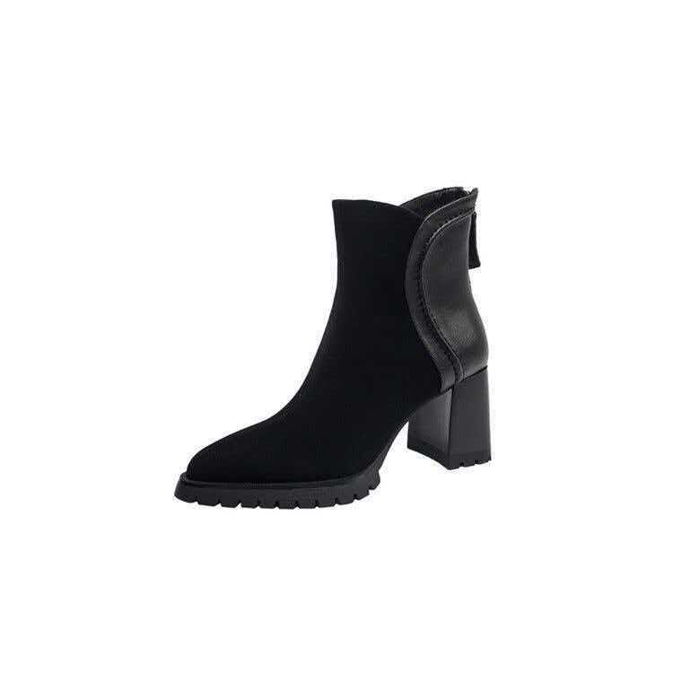 Retro wind waterproof table splicing thick heel short boots women's autumn and winter new pointed thick sole high heel versatile fashion boots