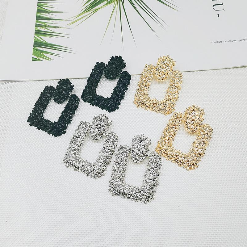 Sincere Jewelry European and American Exaggerated Atmosphere Matte Hipster Geometric Earrings, Creative Personalized Relief Trapezoidal Long Gold