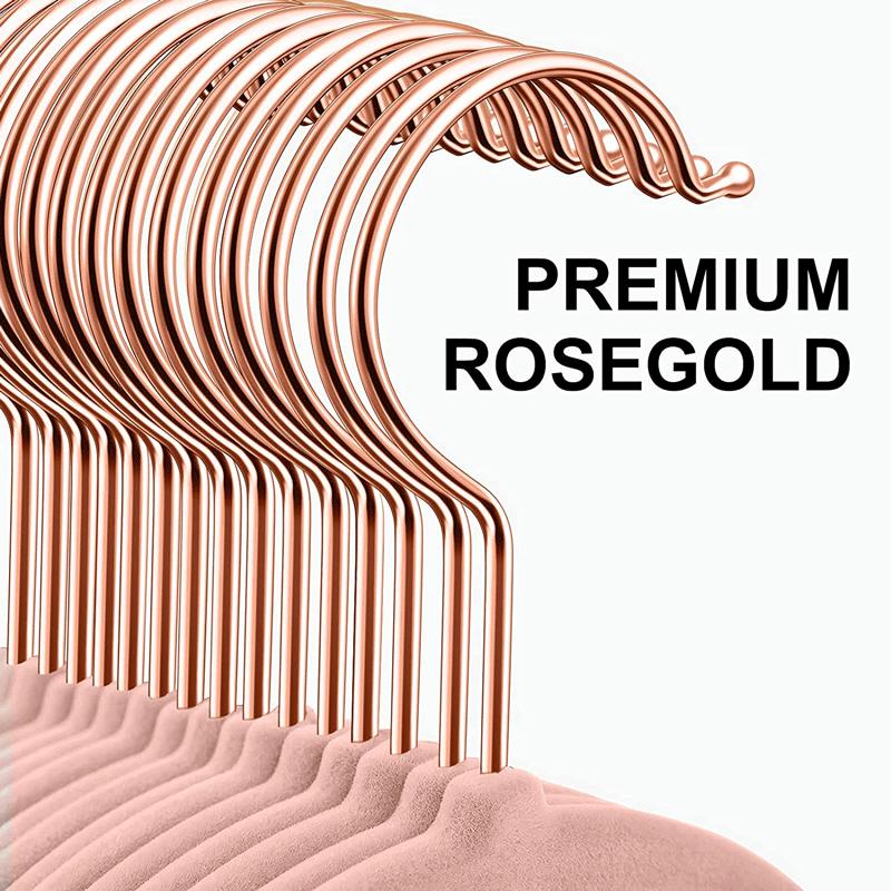 Beflockter Samt-Kleiderbügel mit Roségold-Haken (Rosa) - Rutschfester Organizer