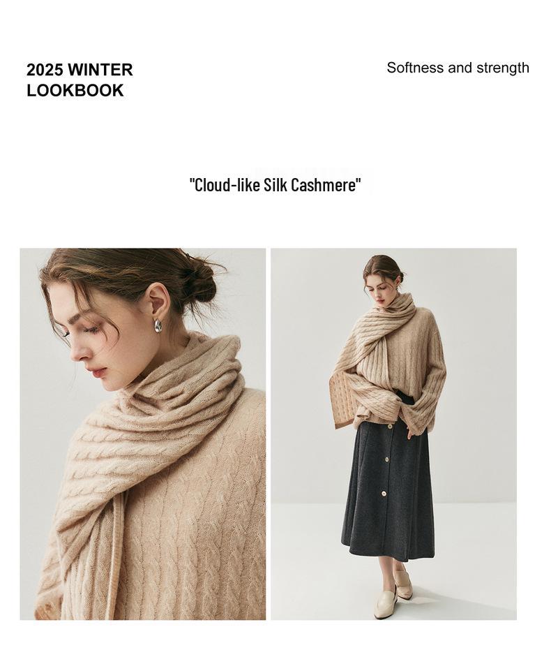 New Women's Cashmere Cable Knit Wool Scarf for Autumn and Winter