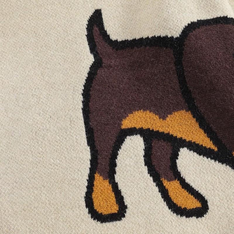 Knitted Sweater With Cartoon Dog Jacquard Unisex Loose Fit Crew Neck Pullover Fall 2027