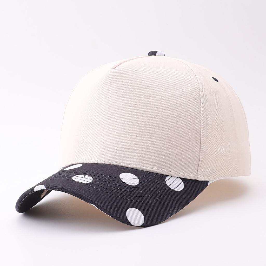 Five-piece Polka Dot Contrasting Baseball Cap, Japanese and Korean Fresh Striped Curved Brim Cap, Spot.