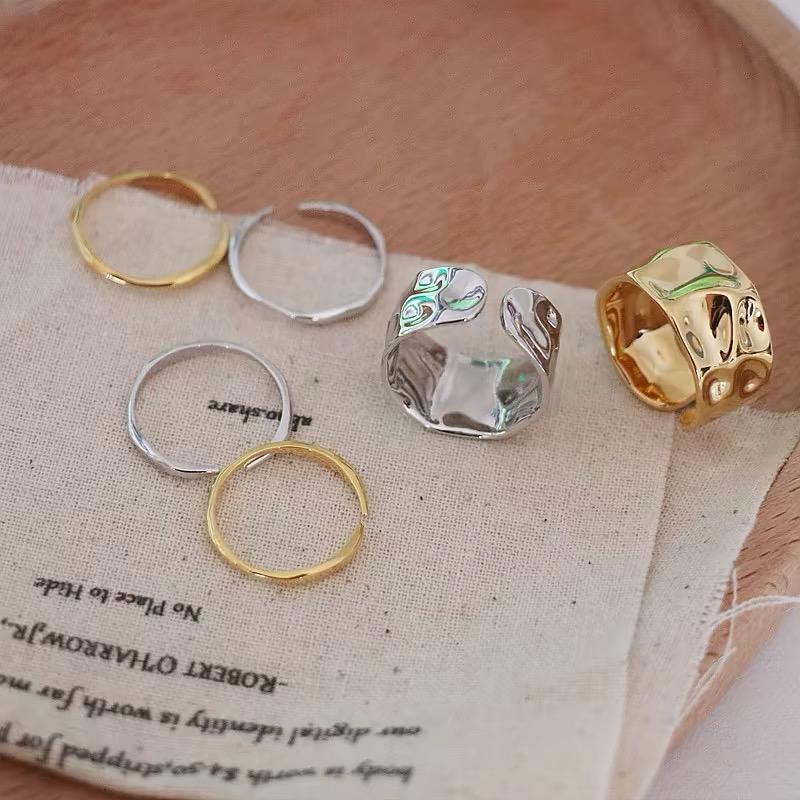 BF CLUB 925 Sterling Rings for Women Fashion Geometric Handmade Irregular Bump Narrow Gold Ring Party Christmas Gift