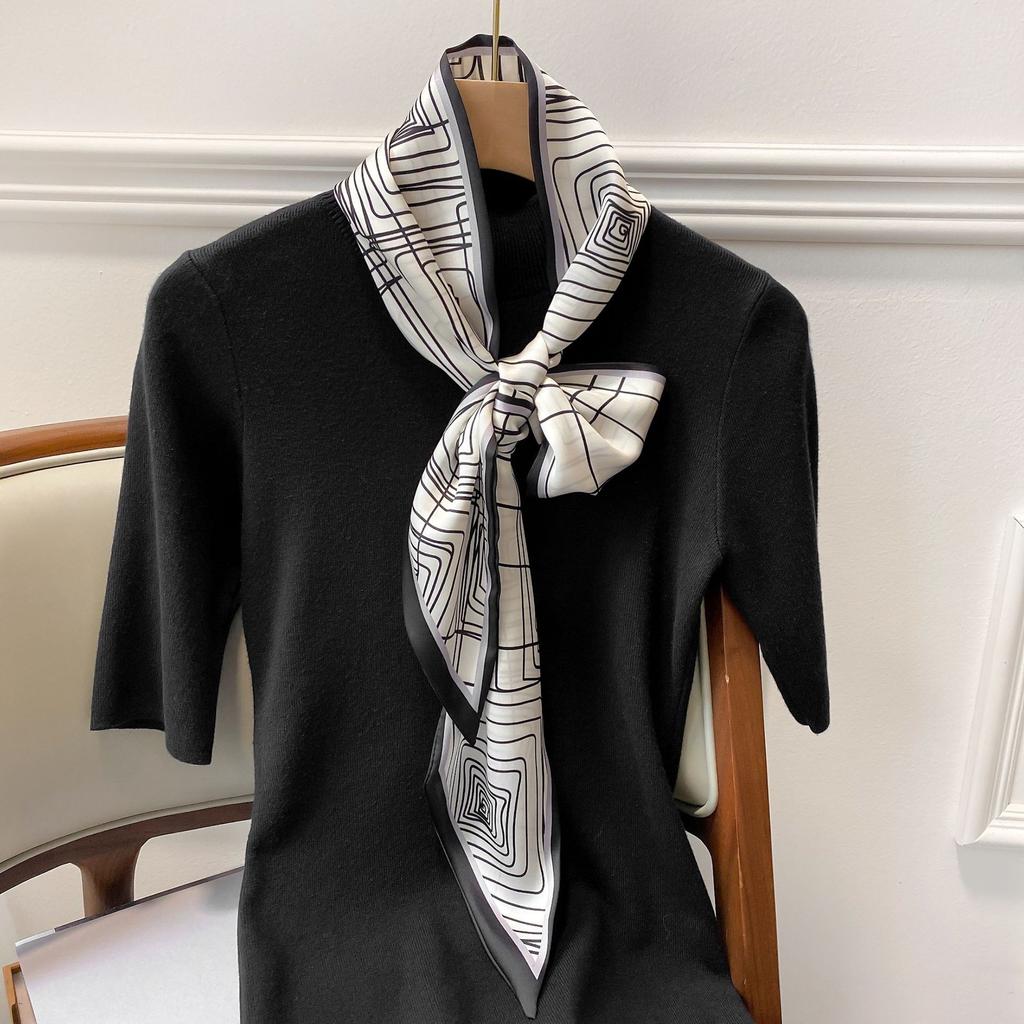 Scarf for Women's Spring and Autumn New Fashion Korean Style Decorative Scarf Geometric Thin Narrow Long Hairband Tied Bag Streamer Scarf