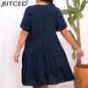 BITCED Plus Size O-Neck Small Pom-Pom Pleated Dress