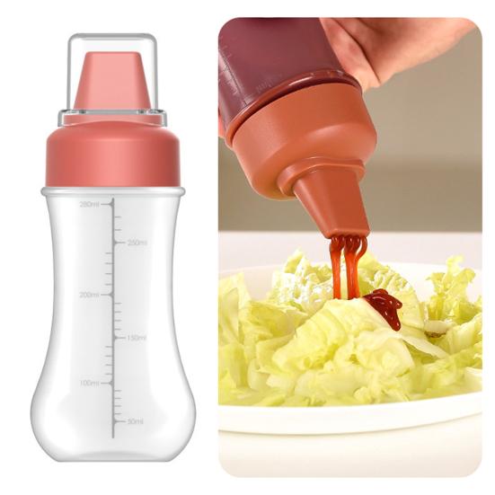 Squeeze Condiment Bottle with Measuring Markings 1/5 Nozzles Drizzle Bottle for Ketchup Salad Dressing Sauce 350ml Easy Fill Kitchen Dispenser