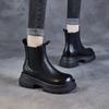 Fashion 6CM Luxury Design Chelsea Boots For Women Genuine Cow Leather Wide Head Thick High Heel Platform Slip On Mid Calf Boots 2024 New