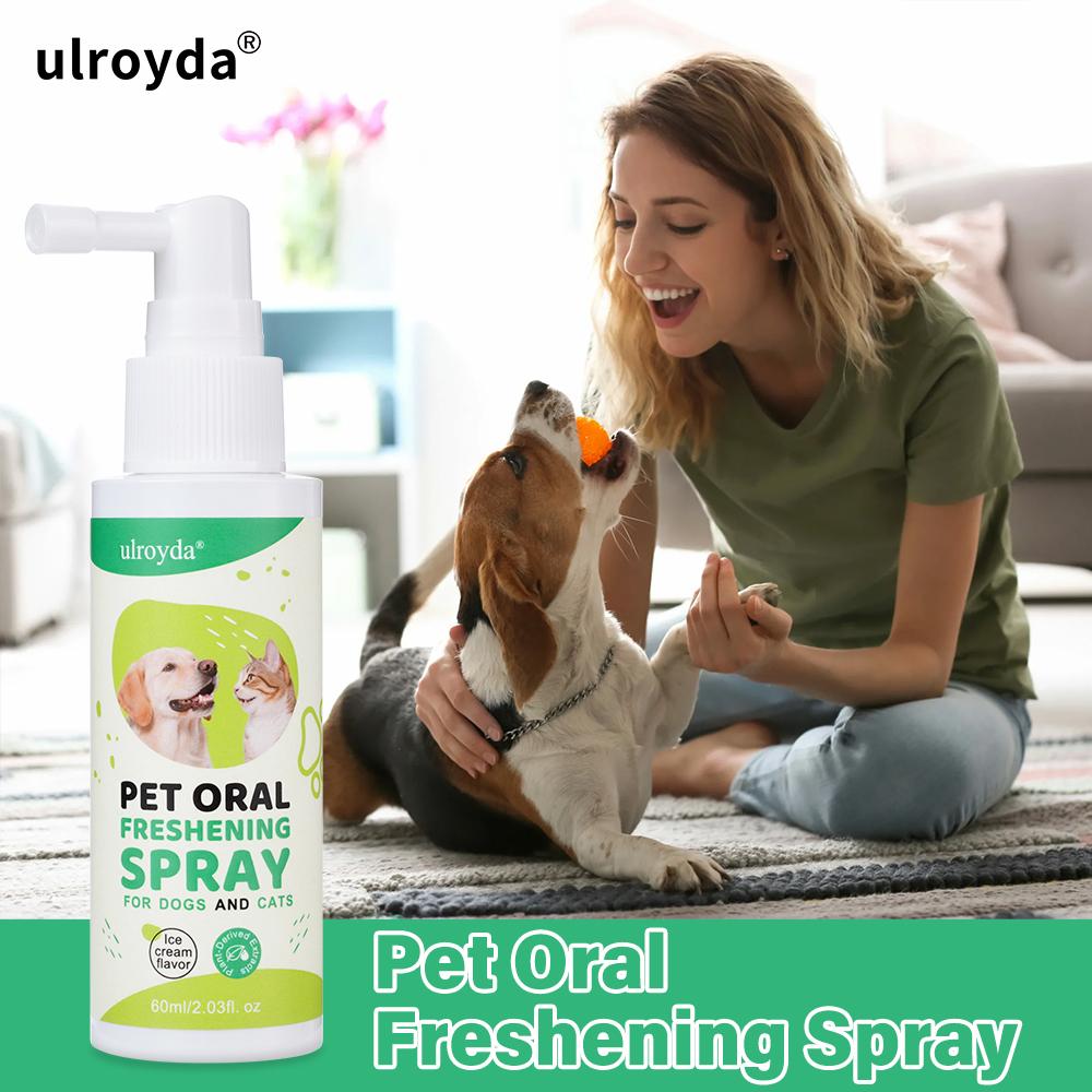 Ulroyda Pet Oral Freshening Spray Ice Cream Flavor Cleans Teeth Freshens Breath Tartar Control for Cats and Dogs