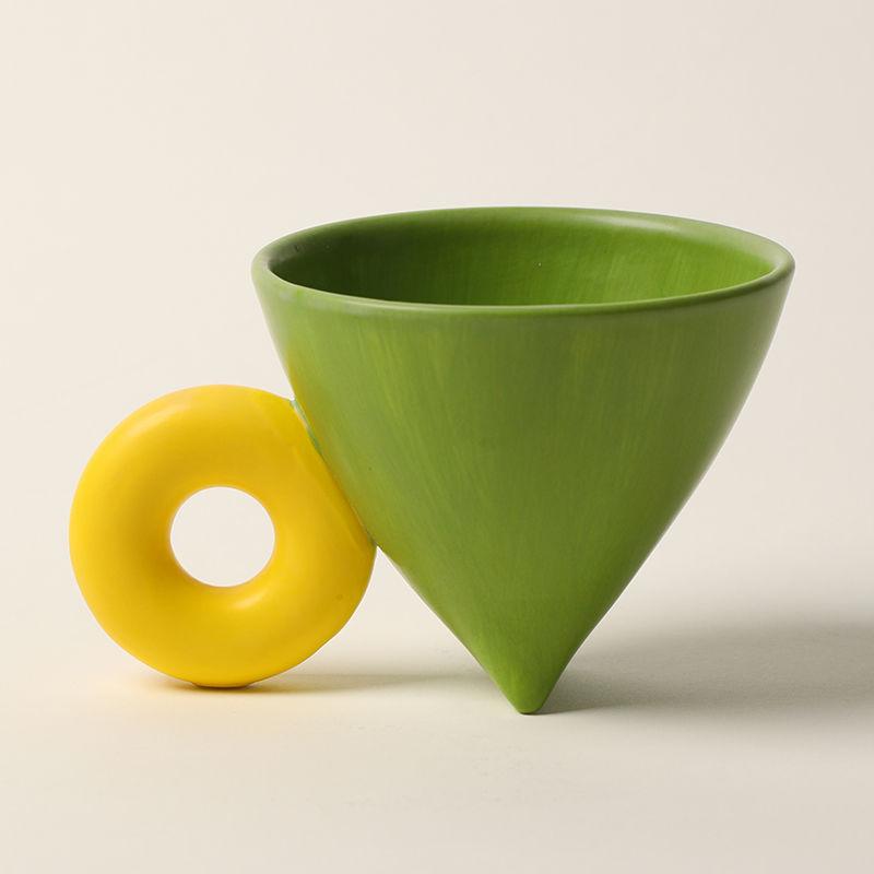 Ceramic Coffee Cup  Pivot Scented Tea Office Light Luxury Water Cup Household Hand Punch Conical  European Style
