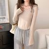 Solid Color Low-cut Square-neck Tight-fitting Bottoming Shirt for Women Spring New Slim-fitting Long-sleeved T-shirt Short Inner Top