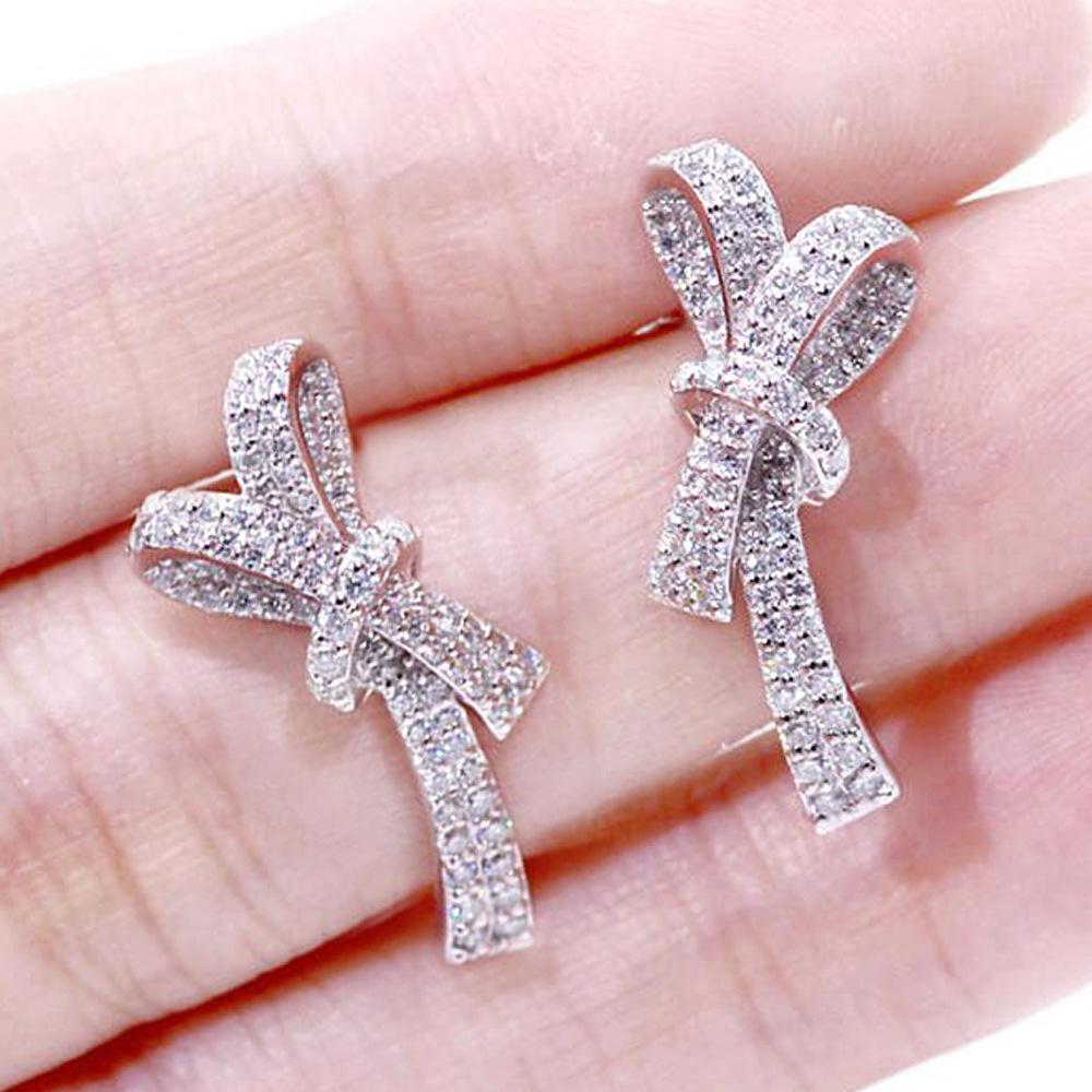 Bow Knot Sparkling Stud Earrings for Women Sweet Fashion Jewelry