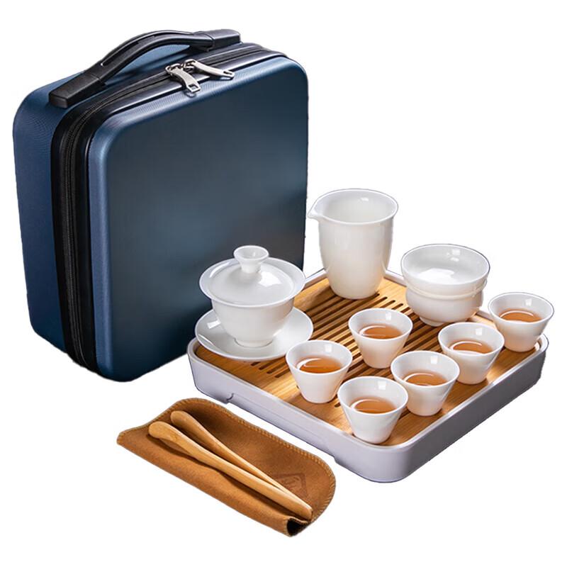 Tuopai 10-Piece Glossy Mutton Fat Jade Ceramic Gaiwan Tea Set