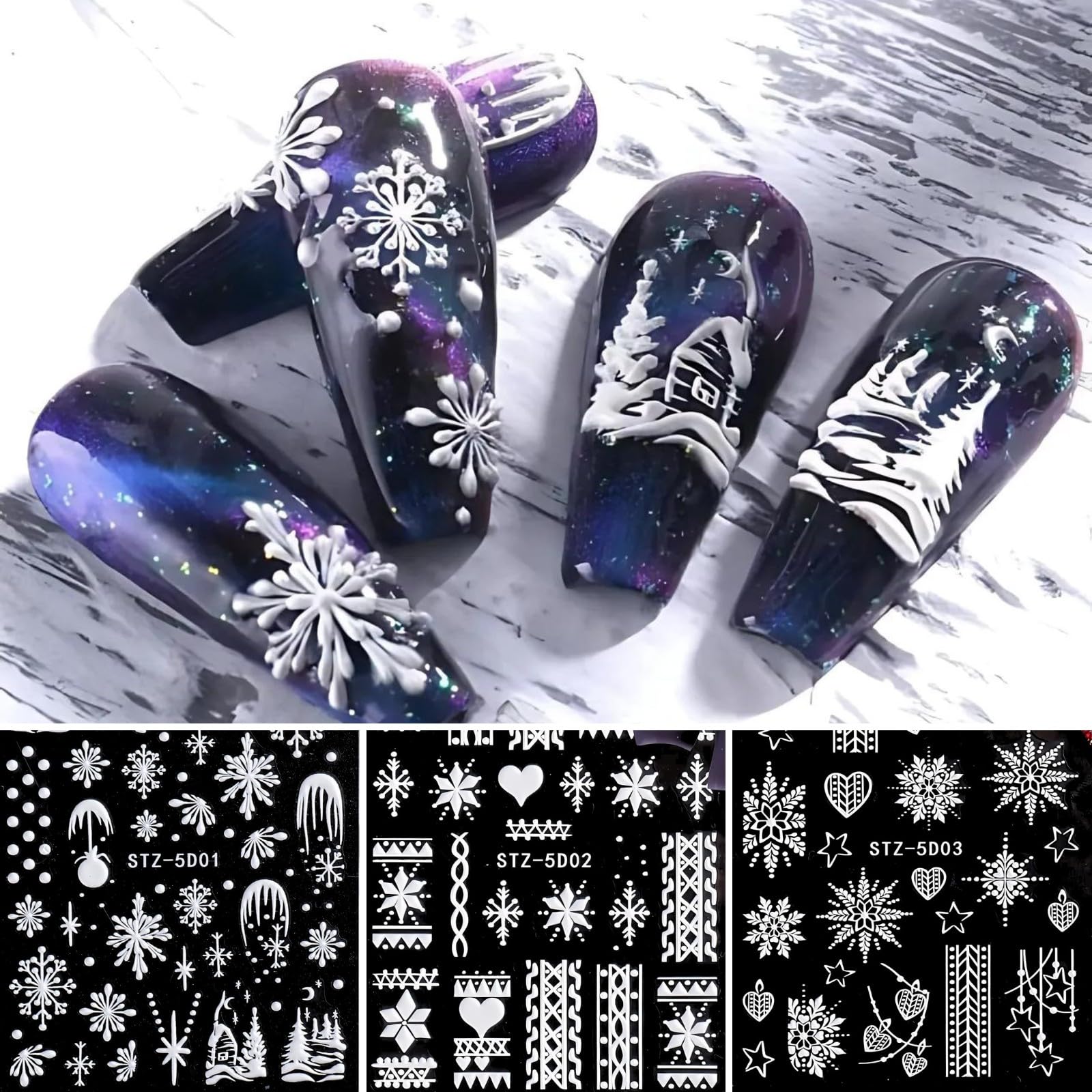 

COLORBIRD Nail Sticker Christmas Parts Snowflake Cute Snowflake Snow 3D (STZ-5D01-3)