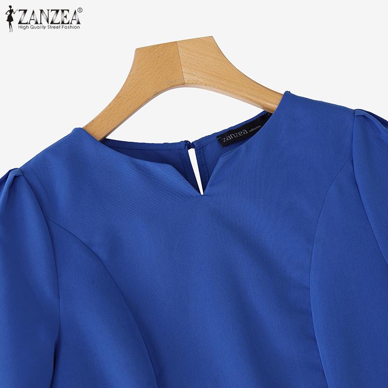 ZANZEA Women Casual V-Neck Solid Color Summer Half Sleeve Blouse