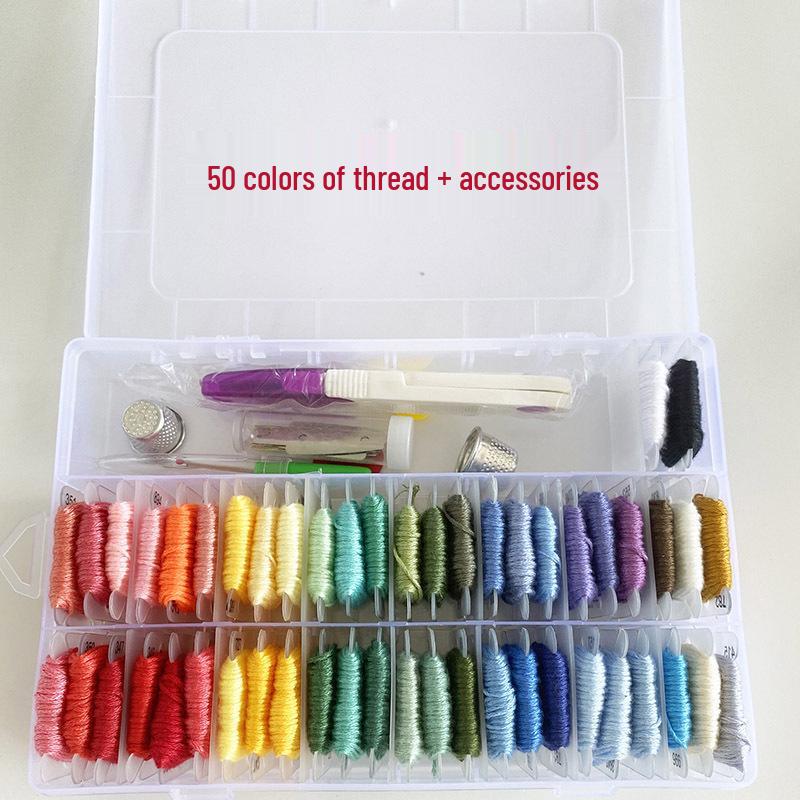 36/50/100 Color Cross Stitch Set with Pre-Wound Bobbins and Boxed Embroidery Floss