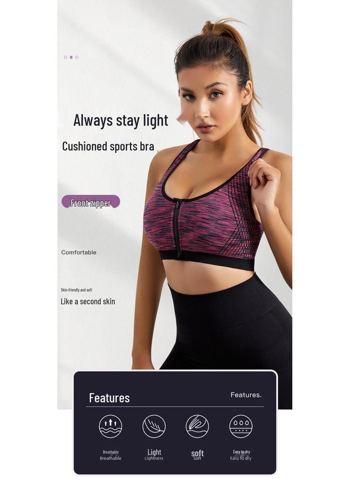Wireless Women's Sports Bra - Quick-Dry, Shockproof, Zipper Style for Running & Yoga