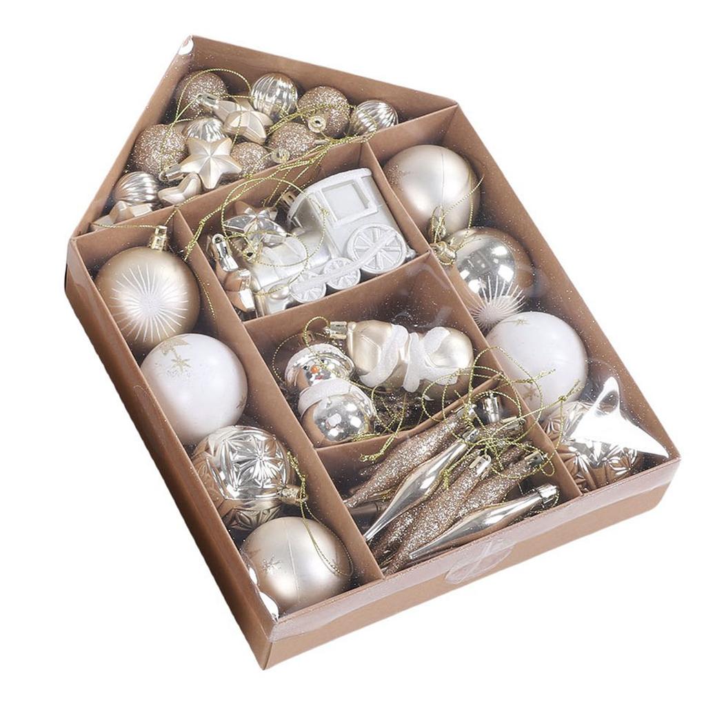 2 Pack Xmas Ball Ornaments Set PS Plated Stars Snowman Snowflakes Xmas Tree Hanging Decorative Balls for Home White and